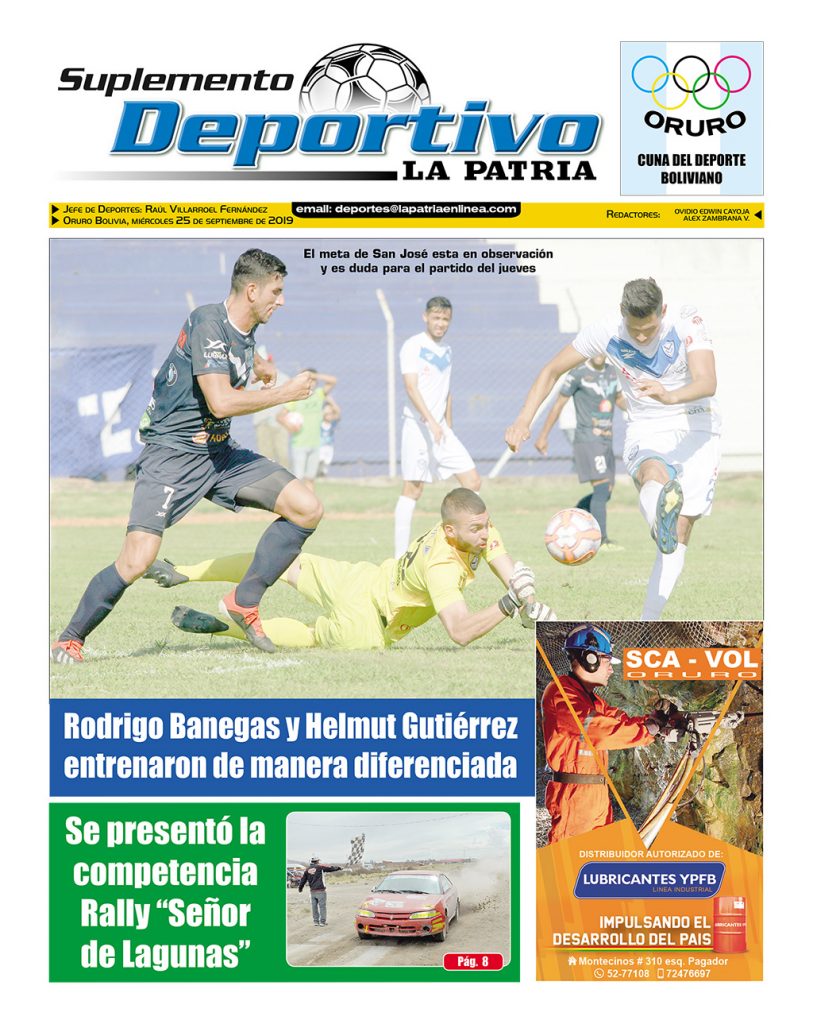 Portadas impresas, miércoles 25 de septiembre de 2019, principal, deportivo, urna caliente, policial, clasificados, suplementos (Oruro)