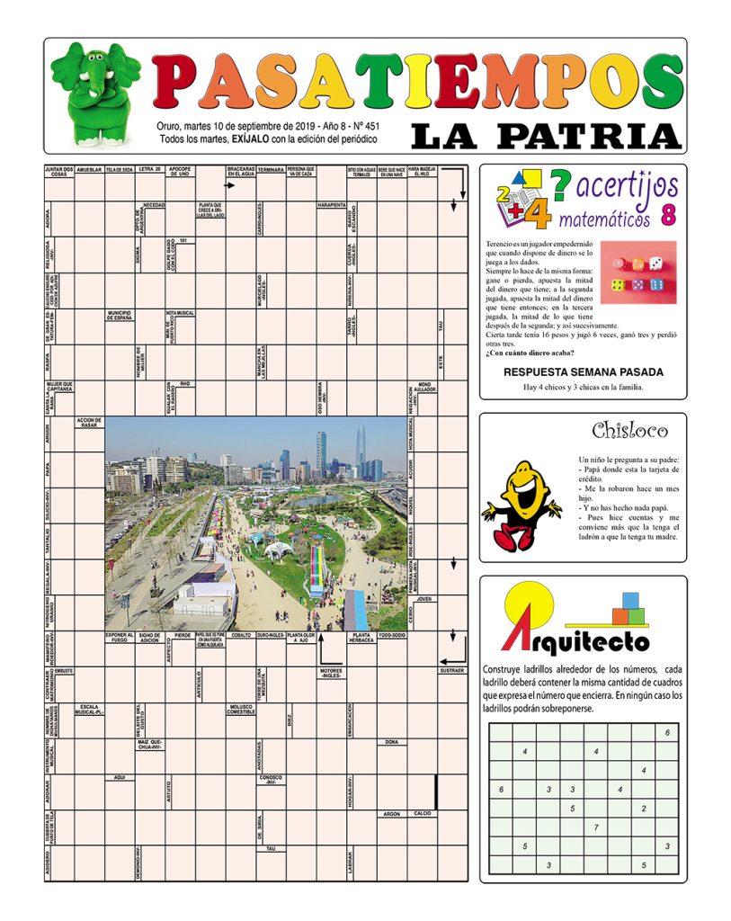 Portadas impresas, martes 10 de septiembre de 2019, principal, deportivo, policial, pasatiempos (Oruro)