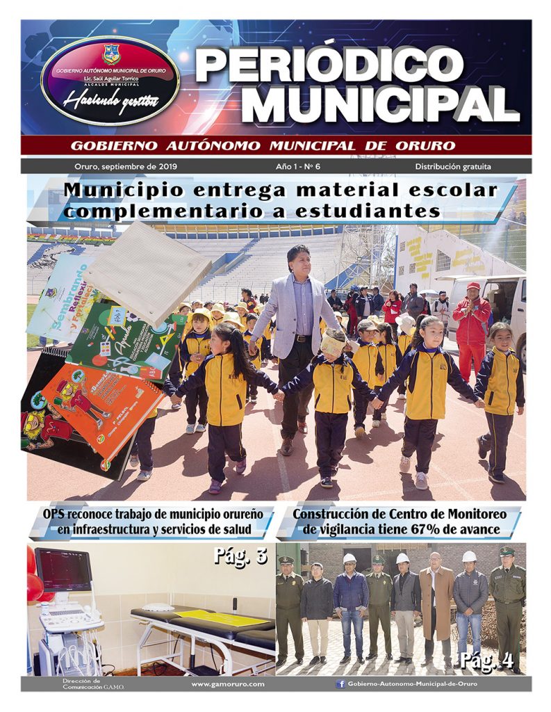 Portadas impresas, domingo 29 de septiembre de 2019, principal, deportivo, urna caliente, policial, clasificados, revista dominical, separata alcaldía, suplementos (Oruro)