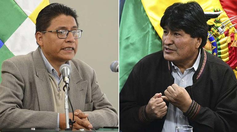 El ministro de Justicia, Iván Lima, y el expresidente Evo Morales. ABI-CARLOS LOPEZ