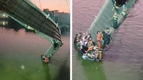 Puente colgante cae en India