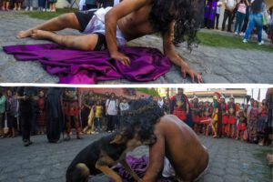 Vía Crucis Sumpango con perro consolando a Jesús