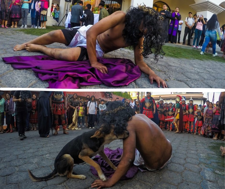 Vía Crucis Sumpango con perro consolando a Jesús