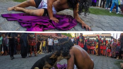 Vía Crucis Sumpango con perro consolando a Jesús