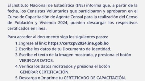 Certificados de capacitación para Censistas Voluntarios del Censo 2024 disponibles en línea