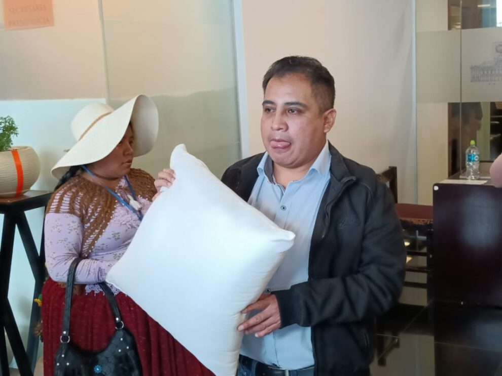 Alberto Astorga regala almohada al presidente de Cámara de Diputados