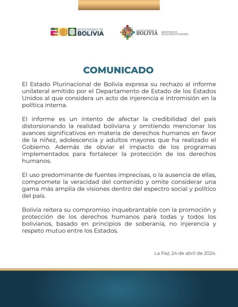 Gobierno rechaza informe de EE.UU. sobre derechos humanos