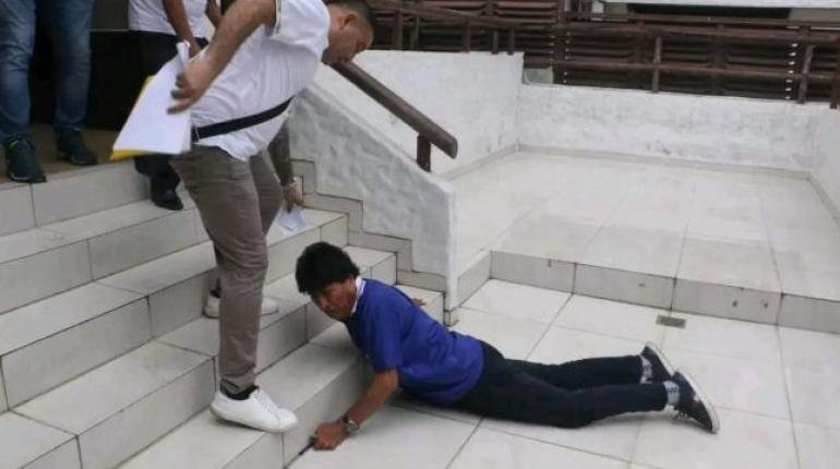 Evo Morales caída tras conferencia en Santa Cruz