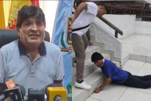 Evo Morales caída tras conferencia en Santa Cruz