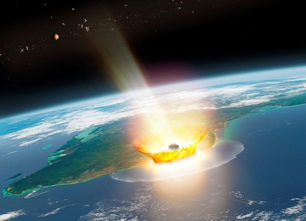 Impresión artística del impacto del asteroide Chicxulub que extinguió a los dinosaurios