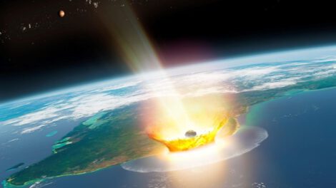 Impresión artística del impacto del asteroide Chicxulub que extinguió a los dinosaurios