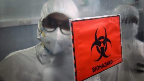 Técnicos de laboratorio que analizan el virus de mpox