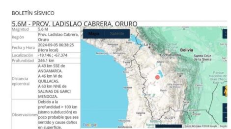 Sismo en Oruro de 5,6 grados