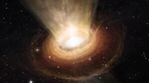 Impresión artística de un superviento generado en el entorno de un agujero negro