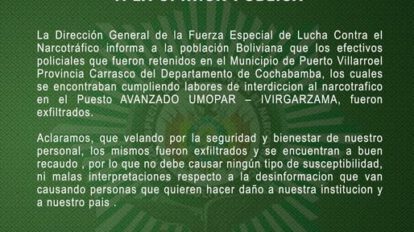 Felcn rescata efectivos retenidos en Puerto Villarroel