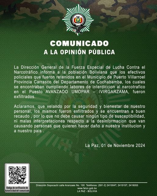 Felcn rescata efectivos retenidos en Puerto Villarroel