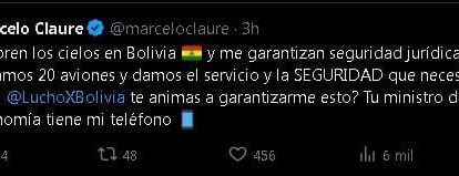 Marcelo Claure aviones Bolivia