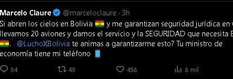 Marcelo Claure aviones Bolivia