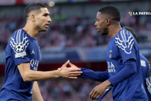 PSG Champions League, Ousmane Dembelé celebra gol ante Arsenal