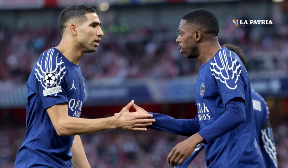PSG Champions League, Ousmane Dembelé celebra gol ante Arsenal