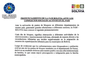 Llallagua bloqueos y diálogo propuesto por FAM-Bolivia