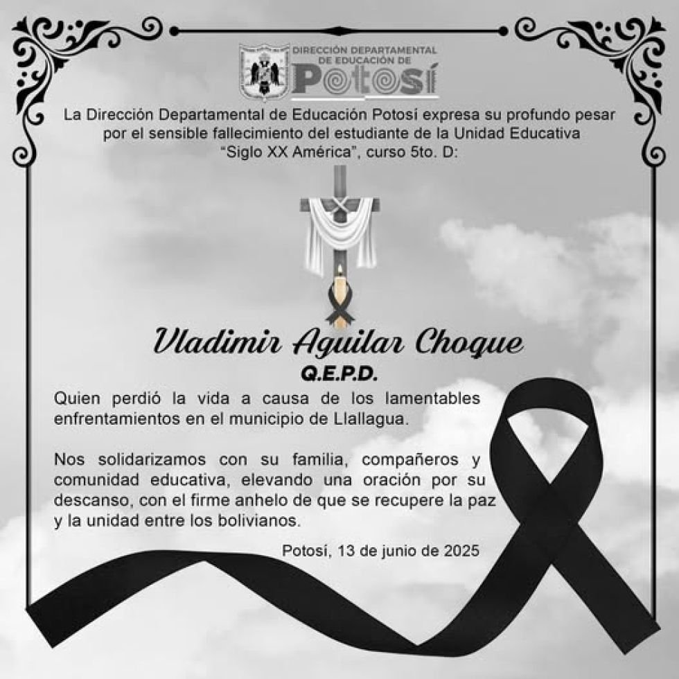 Estudiante fallece en Llallagua tras enfrentamientos