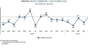 Superávit comercial en Bolivia de 13 millones de dólares en mayo de 2025