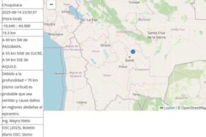 Sismo en Zudañez reportado por el Observatorio San Calixto