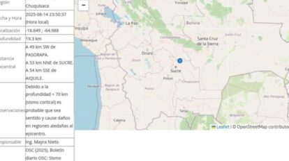 Sismo en Zudañez reportado por el Observatorio San Calixto