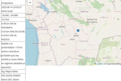 Sismo en Zudañez reportado por el Observatorio San Calixto