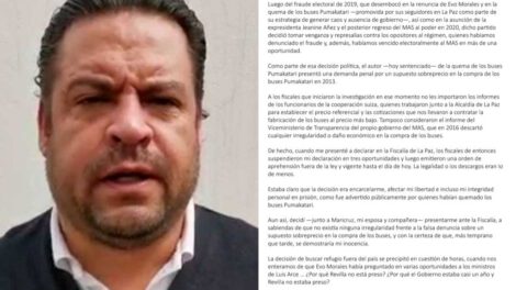 Luis Revilla pide regresar a Bolivia con garantías constitucionales