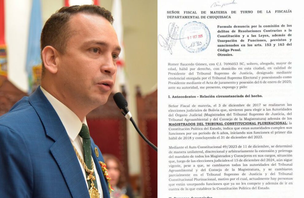 Denuncia a magistrados prorrogados presentada por Romer Saucedo Gómez