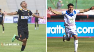 Los futbolistas Sebastián Zeballos de CDT Real Oruro y Schneider Peña de GV San José