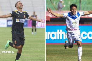 Los futbolistas Sebastián Zeballos de CDT Real Oruro y Schneider Peña de GV San José