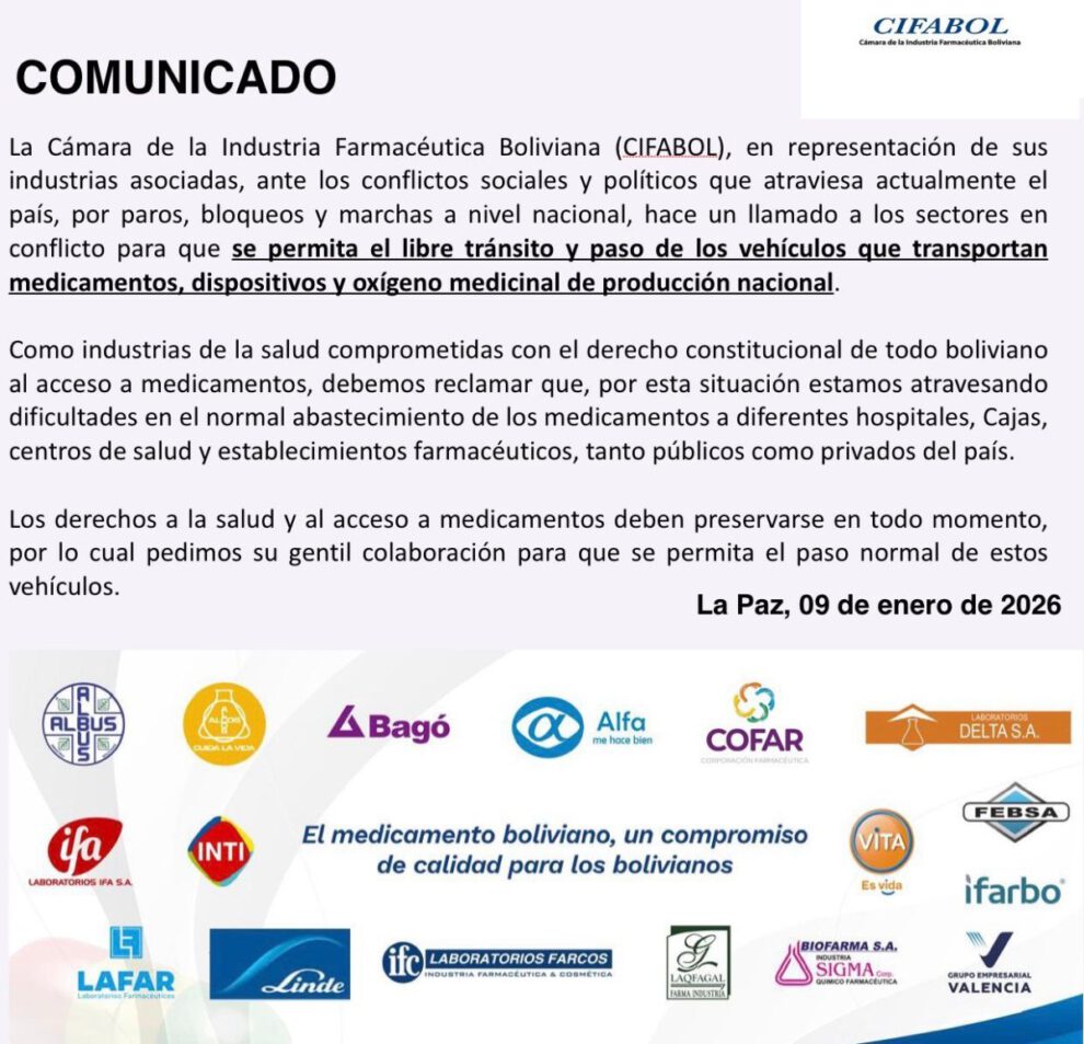 Industria farmacéutica exige libre tránsito para medicamentos