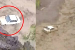 Desborde de lodo en Potosí sorprende a conductor