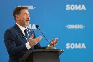 El presidente de la Conmebol durante su intervención