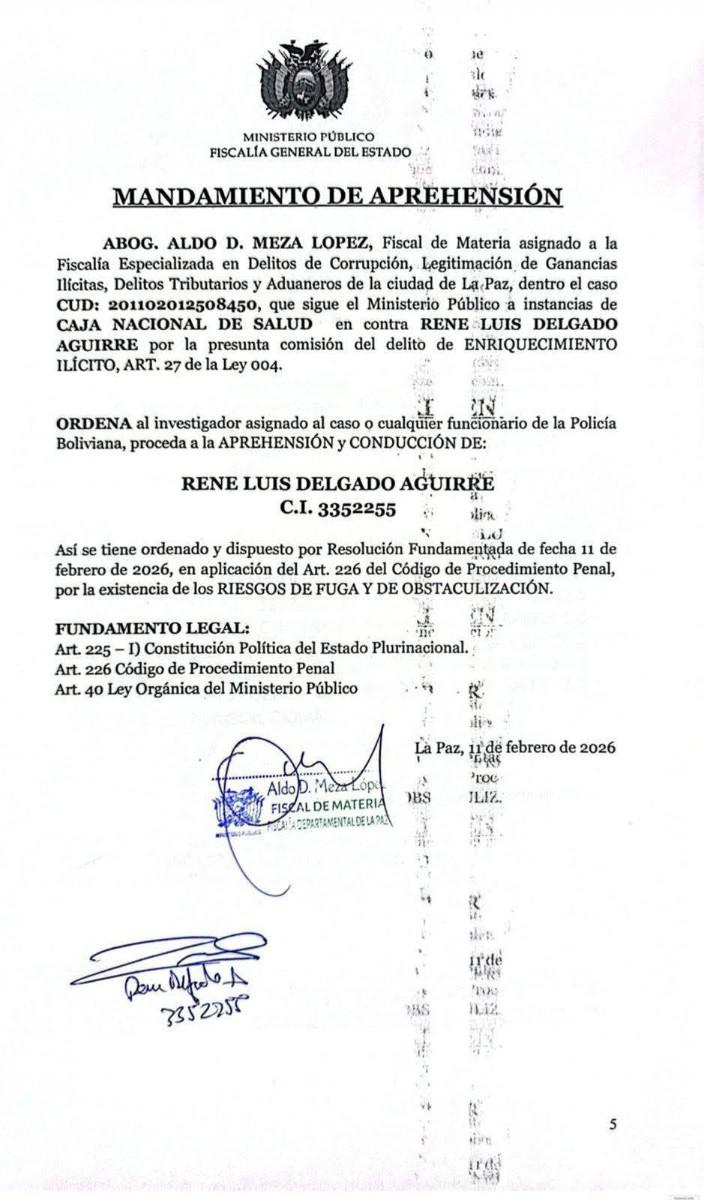 La Policía detuvo a René Luis Delgado, exgerente de la Caja Nacional de Salud (CNS)