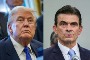 El presidente de Estados Unidos, Donald Trump, (I) y Rodrigo Paz (d)