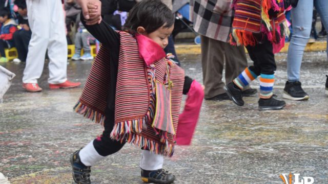 Niño disfrazado de phujllay en el Corso Infantil