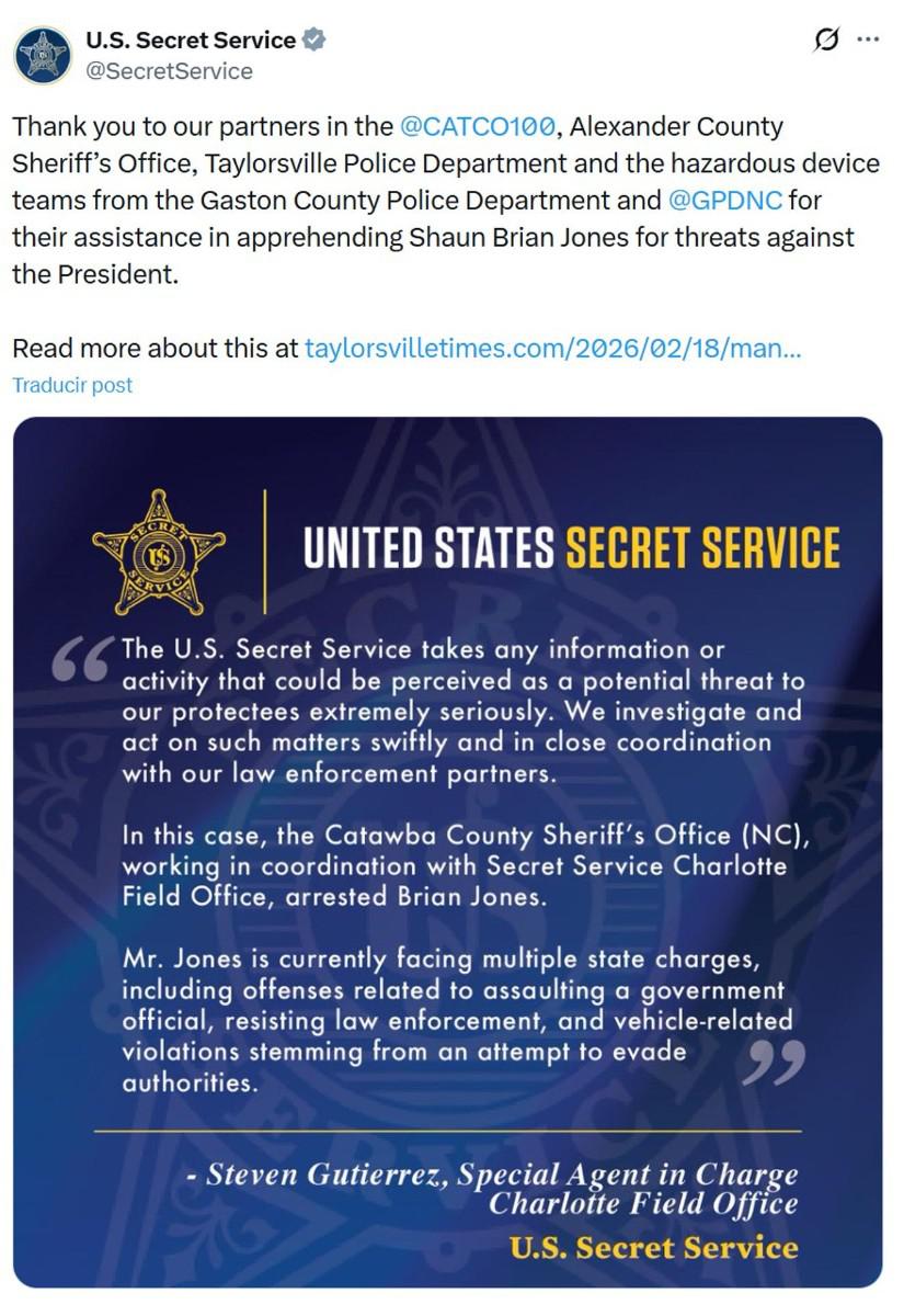 comunicado del servicio secreto de Estados Unidos