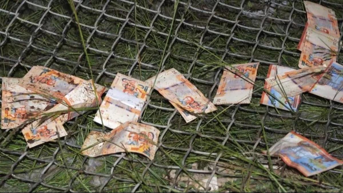 Algunos de los billetes que quedaron dispersados tras el accidente aéreo