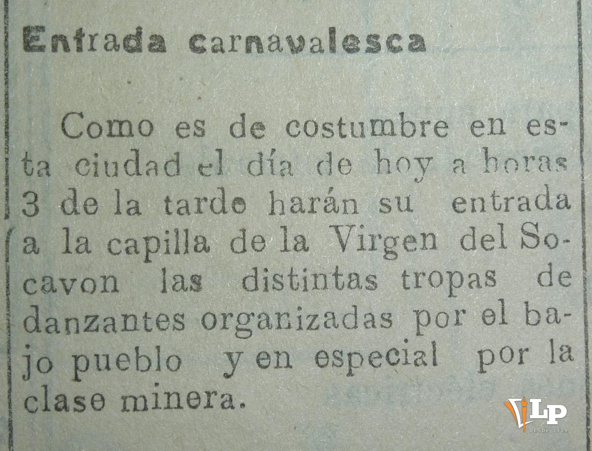 Publicación de La Patria sobre el carnaval, del 14 de febrero de 1920