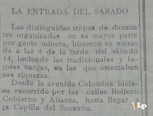 Publicación de La Patria sobre el carnaval, 21 de febrero de 1920