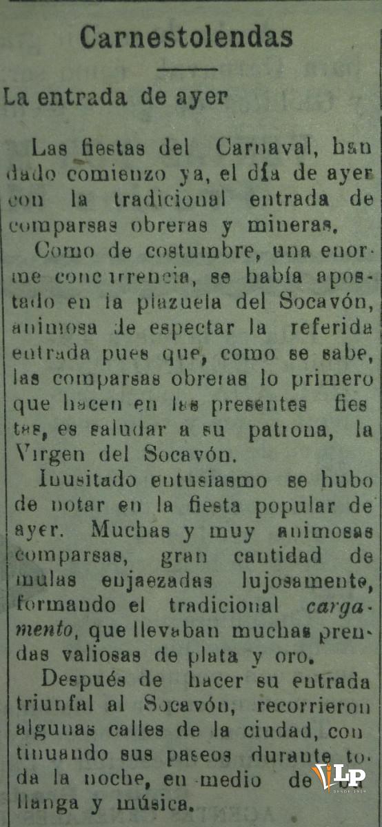 Publicación de La Patria sobre el carnaval