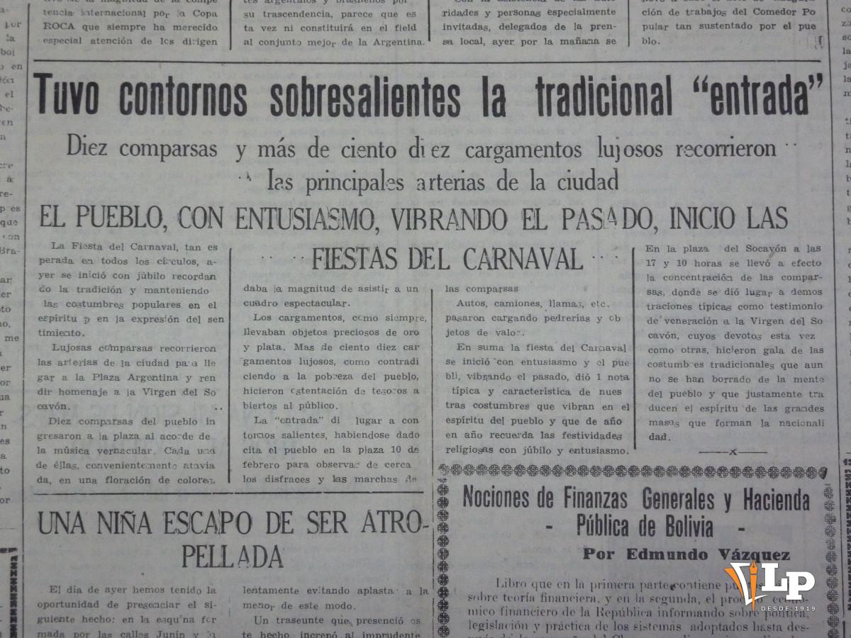 Publicación de La Patria sobre el carnaval