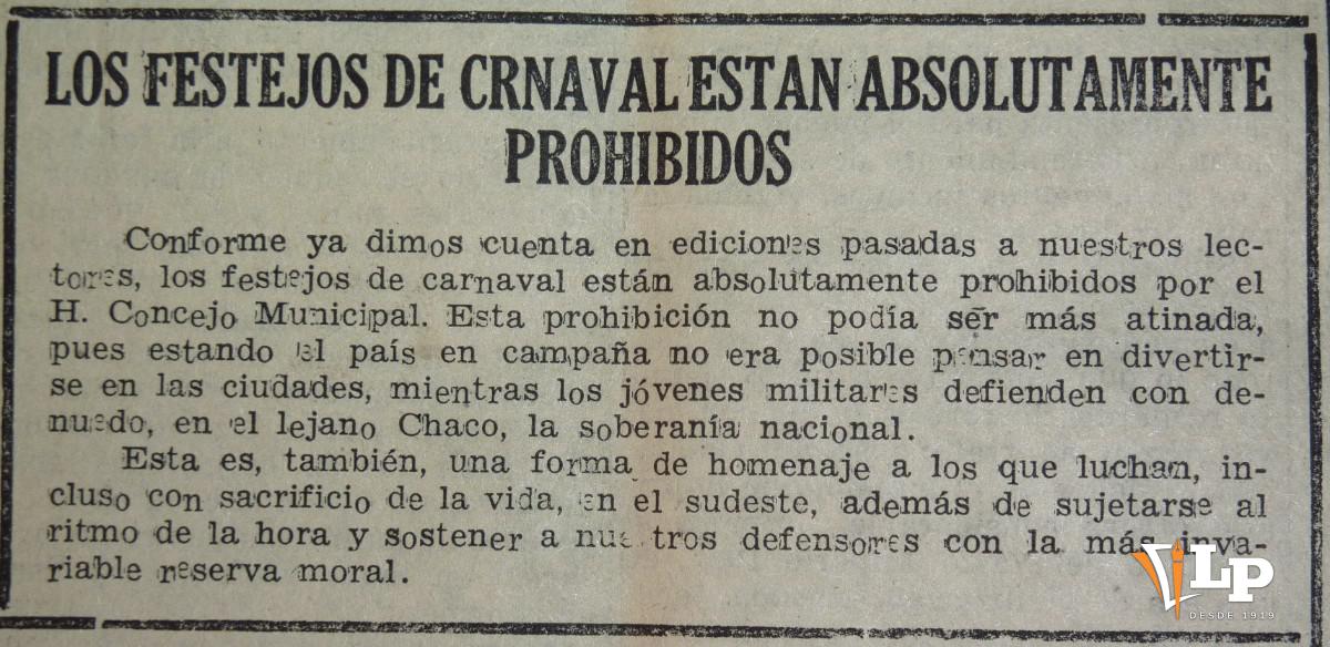 Publicación de La Patria sobre el carnaval