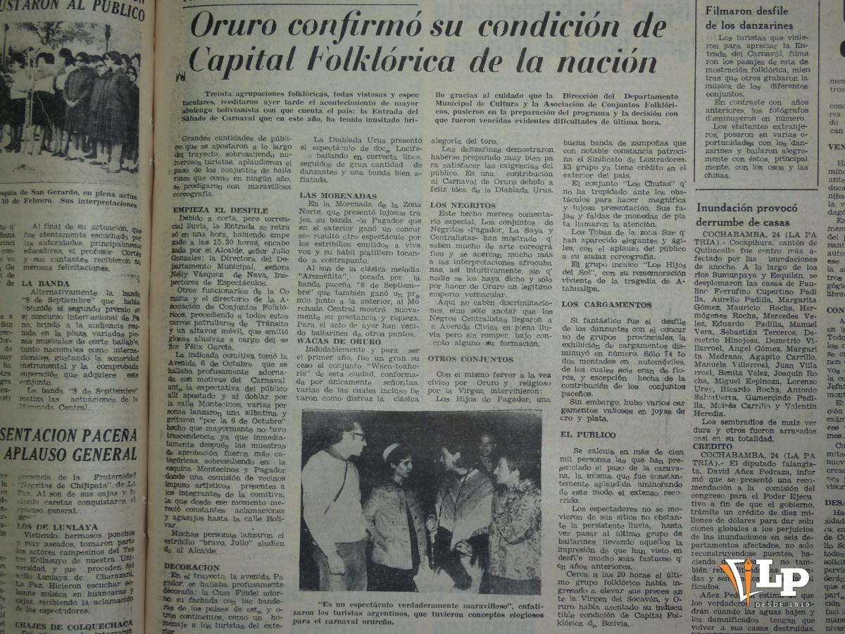 Publicación de La Patria sobre el carnaval