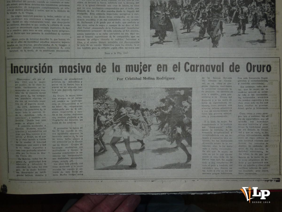 Publicación de La Patria sobre el carnaval