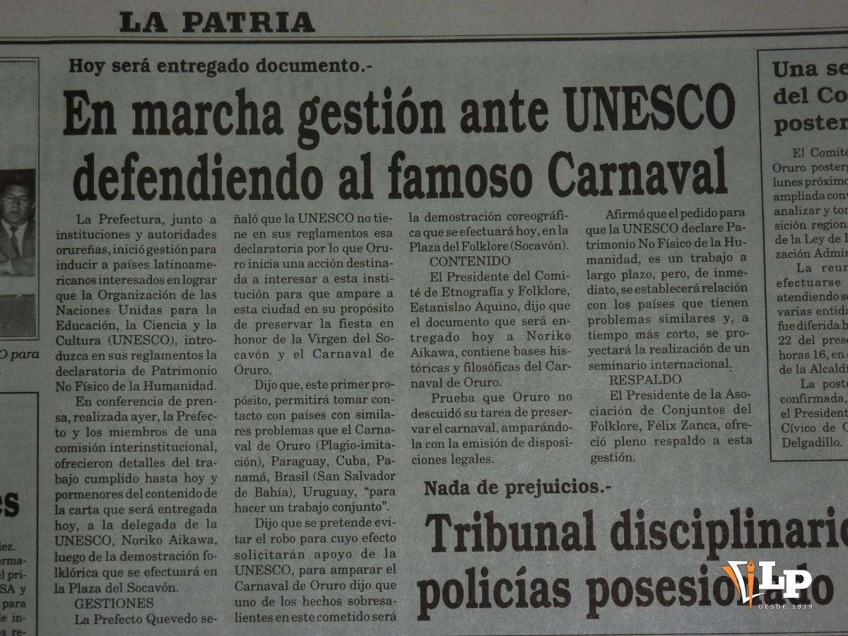 Publicación de La Patria sobre el carnaval